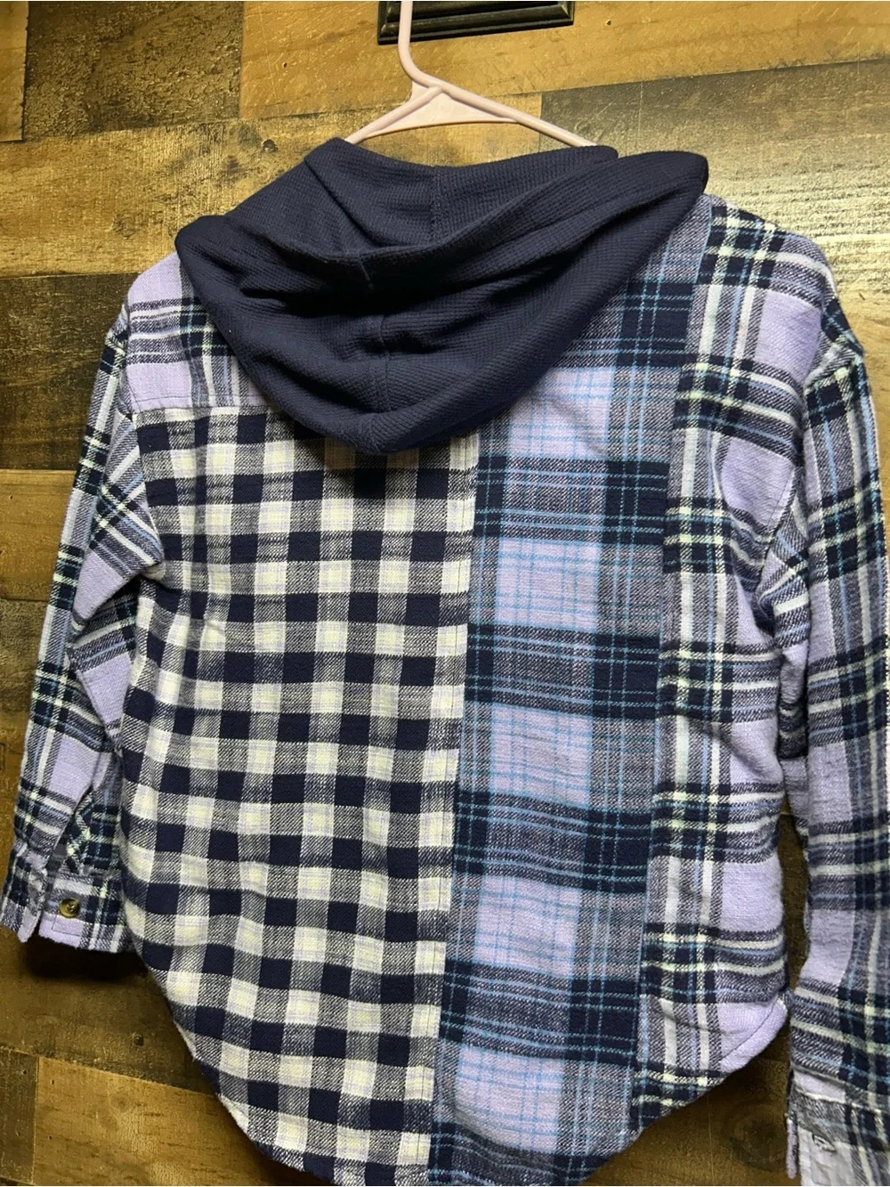Justice Purple & Navy Plaid Hooded Button-Down Shirt